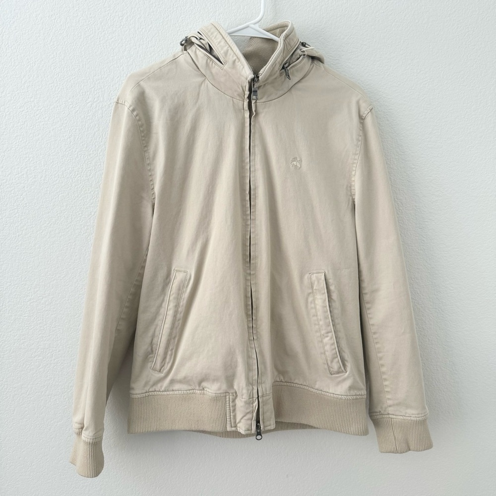 men brooks brothers beige cream cotton bomber zip hooded jacket coat outerwear